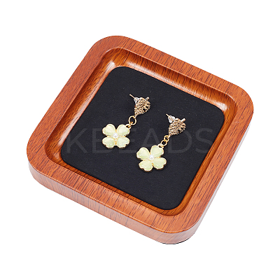 Square Wood Jewelry Storage Tray with Microfiber Fabric Mat Inside ODIS-WH0030-37A-02-1
