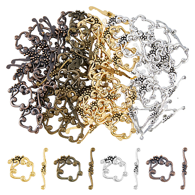 48Pcs 4 Colors Alloy Flower Toggle Clasps FIND-DC0004-35-1