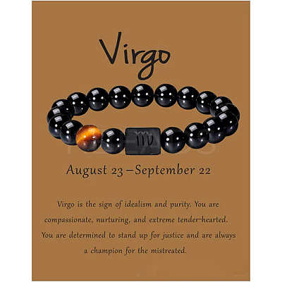 12 Constellation Natural Round Tiger Eye Beads Stretch Bracelets WGD22B0-09-1