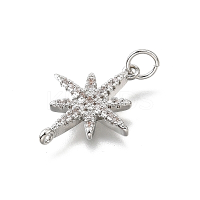 Brass Micro Pave Clear Cubic Zirconia Star Connector Charms with Jump Rings KK-V011-64P-1