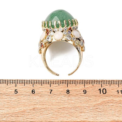 Half Round Natural Green Aventurine Cubic Zirconia Cuff Rings RJEW-M076-01G-05-1