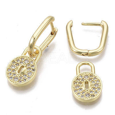 Brass Micro Pave Clear Cubic Zirconia Dangle Huggie Hoop Earrings EJEW-R115-002-NF-1