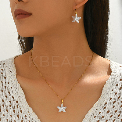 Bohemian 201 Stainless Steel & Plastic Starfish Pendant Necklace & Earrings Sets for Women FT6216-1