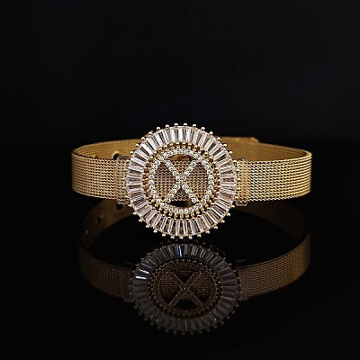Brass Micro Pave Clear Cubic Zirconia Bangles for Women FS-WGA7409-10-1