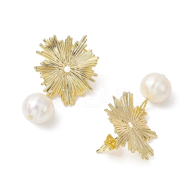 Brass Shell Pearl Stud Earrings for Women EJEW-JE06243-1