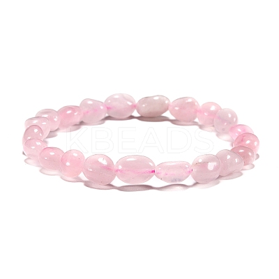Natural Rose Quartz Bead Stretch Bracelets LS-BJEW-K213-01-1