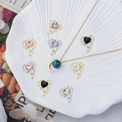 16Pcs 8 Colors Glass Melting Heart Pendant PALLOY-DR0001-02-1