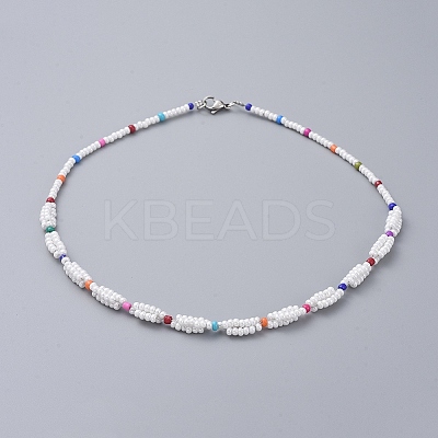 Glass Seed Beaded Necklaces NJEW-JN02596-02-1