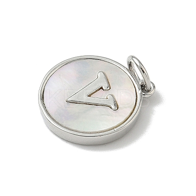 Brass Pave Natural Shell Flat Round with Letter Charms KK-Z115-13P-V-1