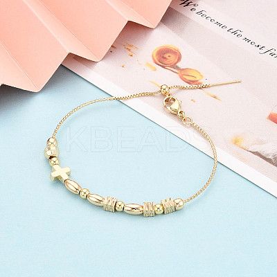 Adjustable Brass Beaded Slider Bracelets for Women BJEW-T022-18G-1