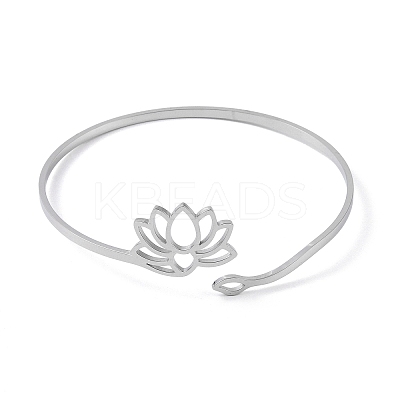 Non-Tarnish Hollow Out Lotus 304 Stainless Steel Open Cuff Bangles for Women BJEW-G701-01P-1