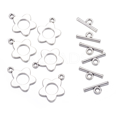 Flower Tibetan Style Alloy Toggle Clasps A0977Y-1