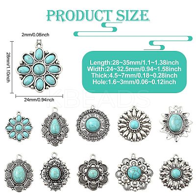 20Pcs 10 Styles Alloy Pave Synthetic Turquoise Pendants FIND-CJ0004-29-1