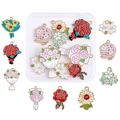 18Pcs Alloy Enamel Flower Pendant JX226A-1