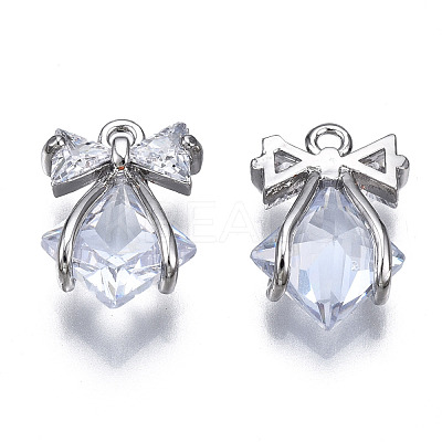 Brass Inlaid Clear Cubic Zirconia Pendants ZIRC-S069-010P-1