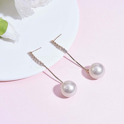 Clear Cubic Zirconia Tassel with Imitation Pearl Dangle Stud Earrings JE1050A-1