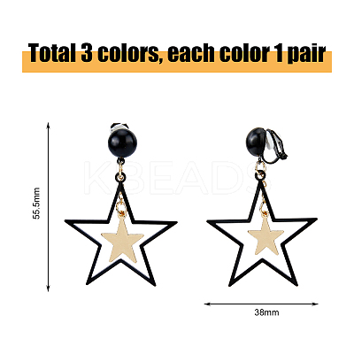 3 Pairs 3 Colors Brass Clip-on Earrings EJEW-FI0002-71-1