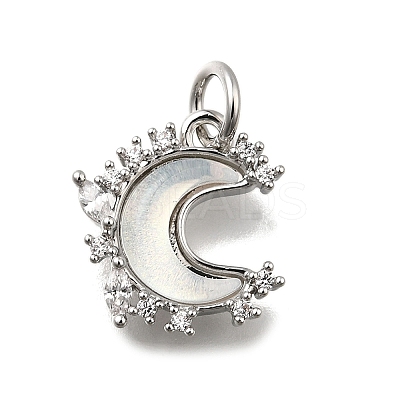 Brass Micro Pave Clear Cubic Zirconia with Glass Charms KK-G525-06P-03-1