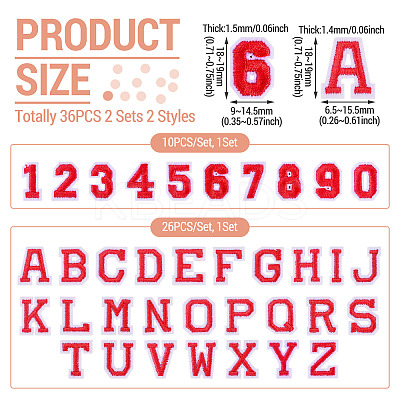 36Pcs 2 Sets 2 Styles Letter A~Z & Number 0~9 Polyester Embroidery Sew On Patches Sets PATC-TA0001-55A-1
