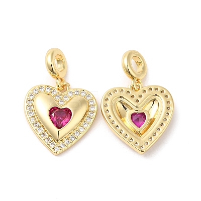 Heart Brass Micro Pave Cubic Zirconia European Dangle Charms OPDL-L023-001G-1