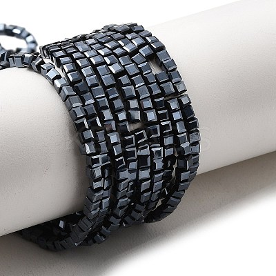 Cube Shaped Black Plated Crystal Glass Beads Strands EGLA-F013-J01-1