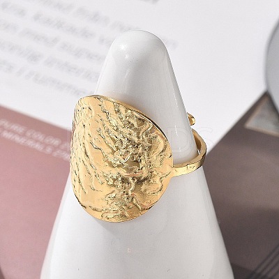 Flat Round 304 Stainless Steel Open Cuff Ring for Women RJEW-M049-01G-02-1