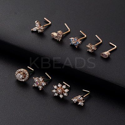 316L Surgical Stainless Steel Clear Cubic Zirconia L-Shaped Nose Rings WG135CD-06-1