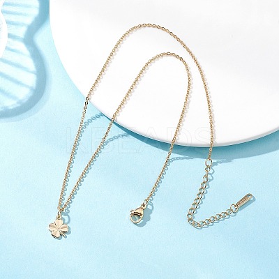Clover Brass Pendant 304 Stainless Steel Cable Chain Necklaces for Women NJEW-JN05601-01-1