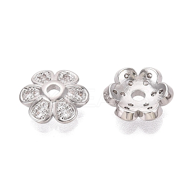 Brass Micro Pave Clear Cubic Zirconia Bead Caps KK-Q071-07P-02-1