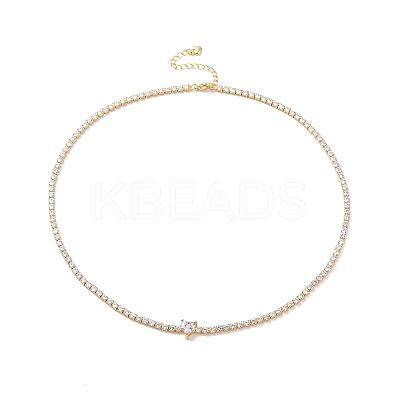 Clear Cubic Zirconia Heart Pendant Necklace with Tennis Chains NJEW-E042-02G-1