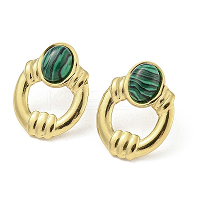 Ion Plating(IP) Real 18K Gold Plated 304 Stainless Steel Oval Stud Earrings EJEW-Z042-03A-1
