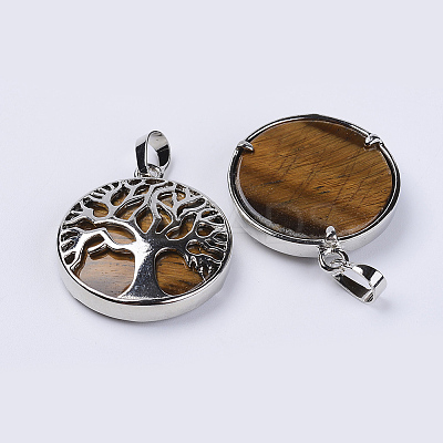 Natural Tiger Eye Pendants G-P350-D08-1