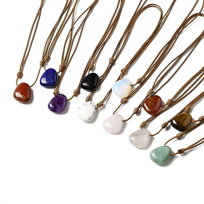 Gemstone Triangle Pendant Necklace with Waxed Cord for Women NJEW-G093-01-1