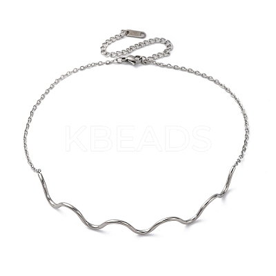 304 Stainless Steel Wave Shape Link Chain Necklaces for Women LS-NJEW-S439-08P-1