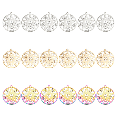 18Pcs 3 Colors 304 Stainless Steel Pendant STAS-DC0012-38-1