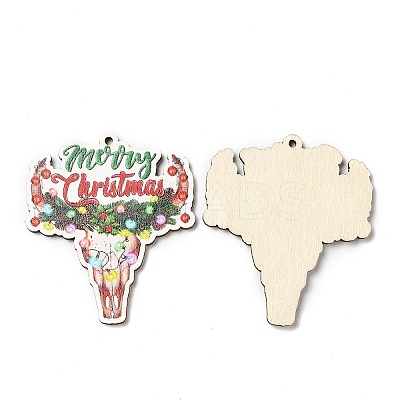 Single Face Christmas Printed Wood Big Pendants WOOD-D025-19-1