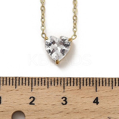 304 Stainless Steel Crystal Cubic Zirconia Heart Pendant Necklaces for Women NJEW-Z064-03G-1
