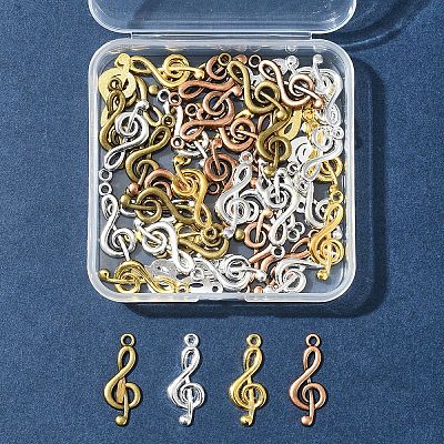 50Pcs 5 Colors Tibetan Style Treble Clef Pendants TIBEP-FS0001-28-1