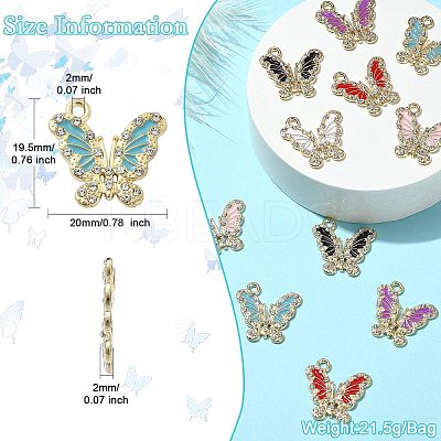 12Pcs 6 Colors Golden Alloy with Rhinestone Pendant FIND-CJ0001-79-1