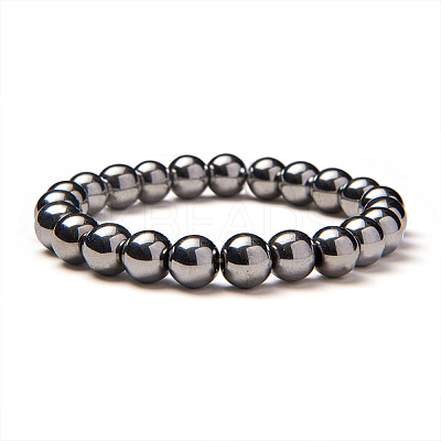 Silver Plate Non-magnetic Synthetic Hematite Round Beads Stretch Bracelets BJEW-PH0001-8mm-21-1