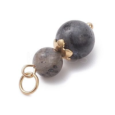 3Pcs 3 Styles Natural Lava Rock & Larvikite & Golden Sheen Obsidian Round Beaded Pendants PALLOY-JF04701-07-1
