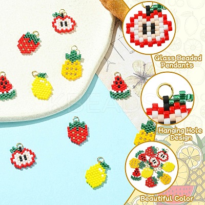 5Pcs 5 Styles Glass Seed Beaded Pendants PALLOY-CJ00126-1