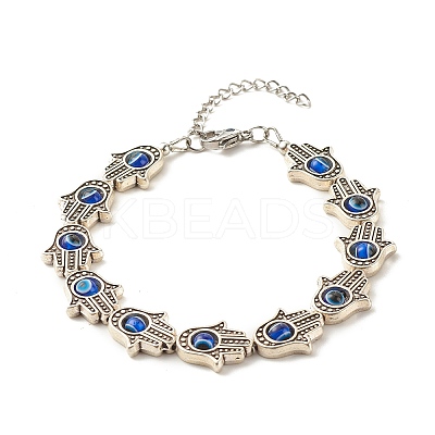 Hamsa Hand Tibetan Style Alloy Bracelets for Women BJEW-JB07728-1