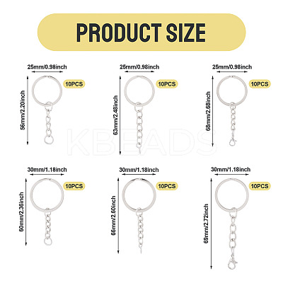 60Pcs 6 Styles Iron Split Key Rings FIND-TA0008-13-1
