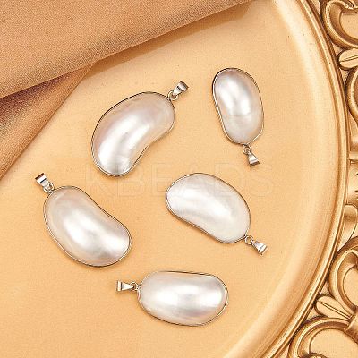 5Pcs Natural White Shell Mother of Pearl Shell Big Pendants SSHEL-SZ0001-04-1