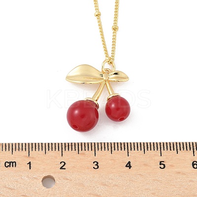Brass Resin Fruit Cherry Pendant Satellite Chain Necklaces for Women NJEW-D306-02G-A-1