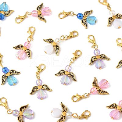 32Pcs 4 Styles Acrylic & Alloy Heart Angel Pendant Decorations HJEW-FS00040-04-1