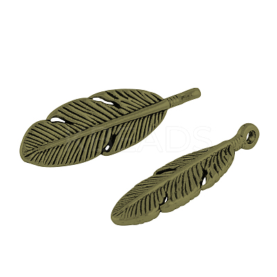 Tibetan Style Alloy Feather Pendants TIBEP-A87-AB-NR-1
