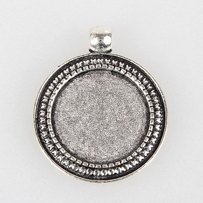 Vintage Tibetan Style Alloy Flat Round Pendant Cabochon Bezel Settings TIBEP-O006-07AS-1