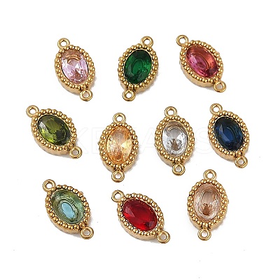 Ion Plating(IP) 304 Stainless Steel Cubic Zirconia Oval Links Connector Charms STAS-K256-22G-1